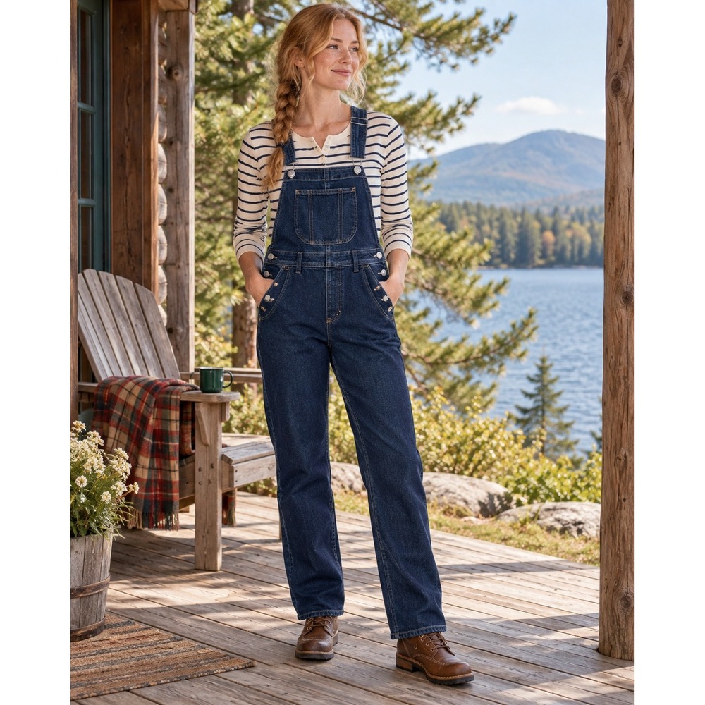 L.L. Bean Womens XS Petite Dark Wash Relaxed Fit Denim Overalls